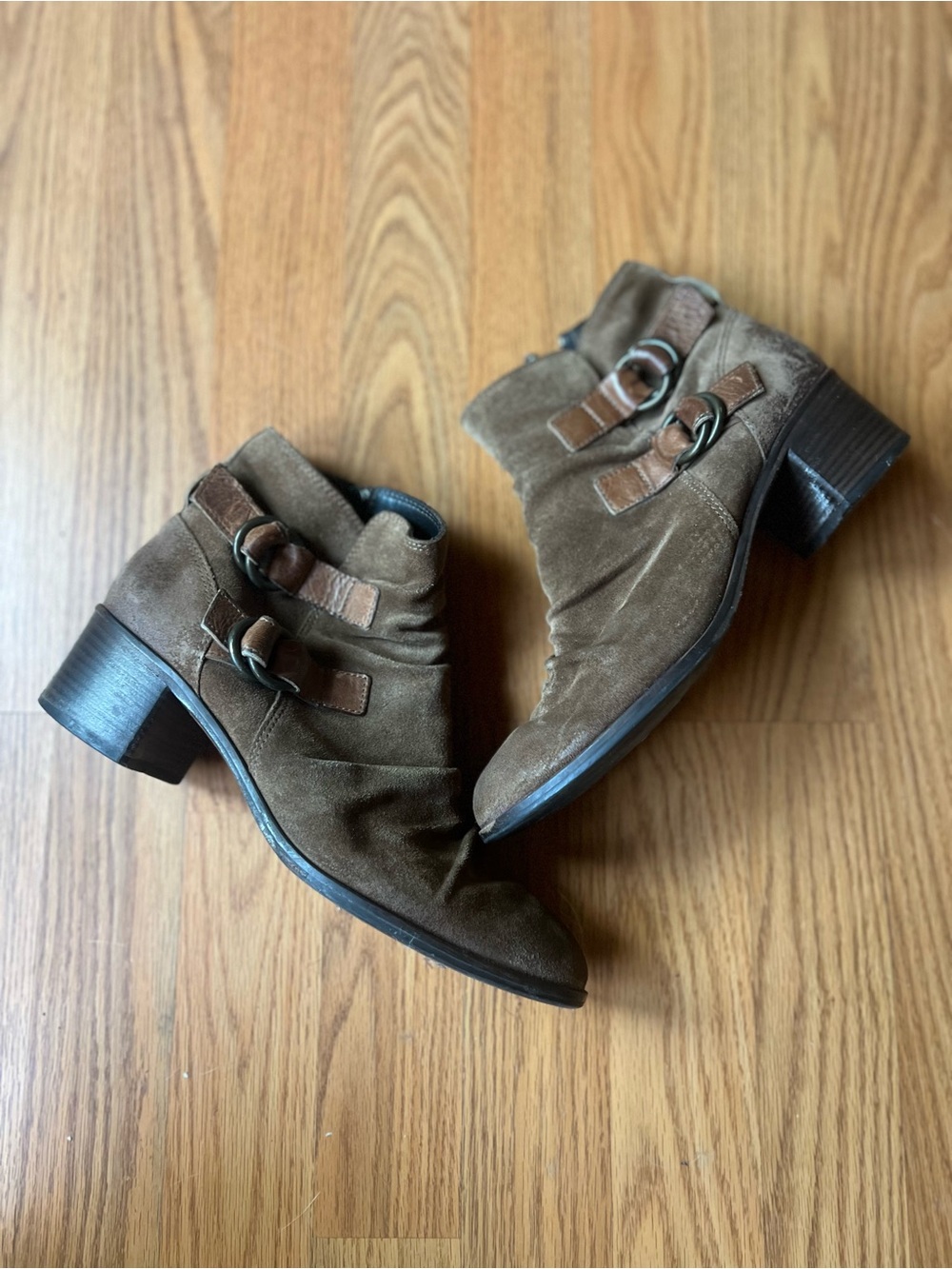 Paul Green Newbury Slouchy Suede Buckle Ankle Booties Brown Boho Western Size 6